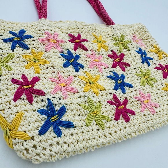 Rampage Y2K Woven Straw Embroidered Floral Mini Tote Shoulder Bag - Picture 3 of 8